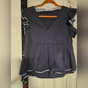 Vineyard Vines Navy Ruffled Blouse